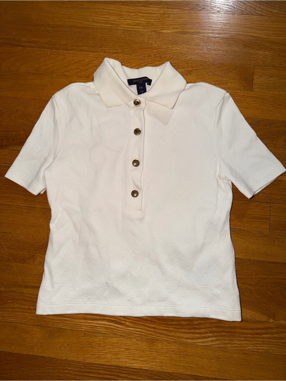 Louis Vuitton White Short-Sleeve Polo with Gold Buttons